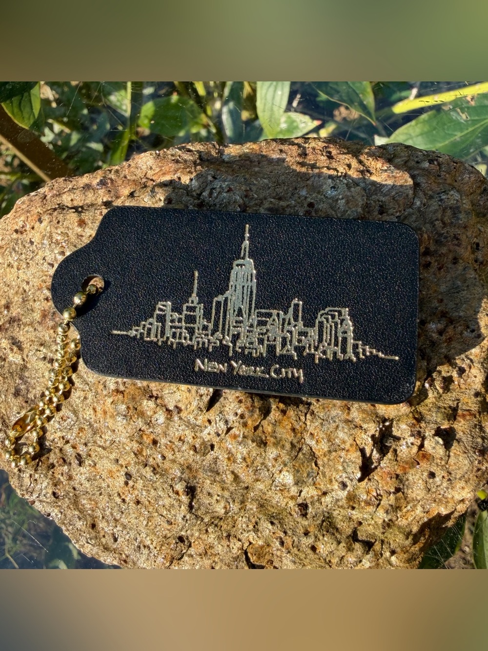New Coach Medium Leather Hangtag with New York City Print, 2¼” x 1¼”